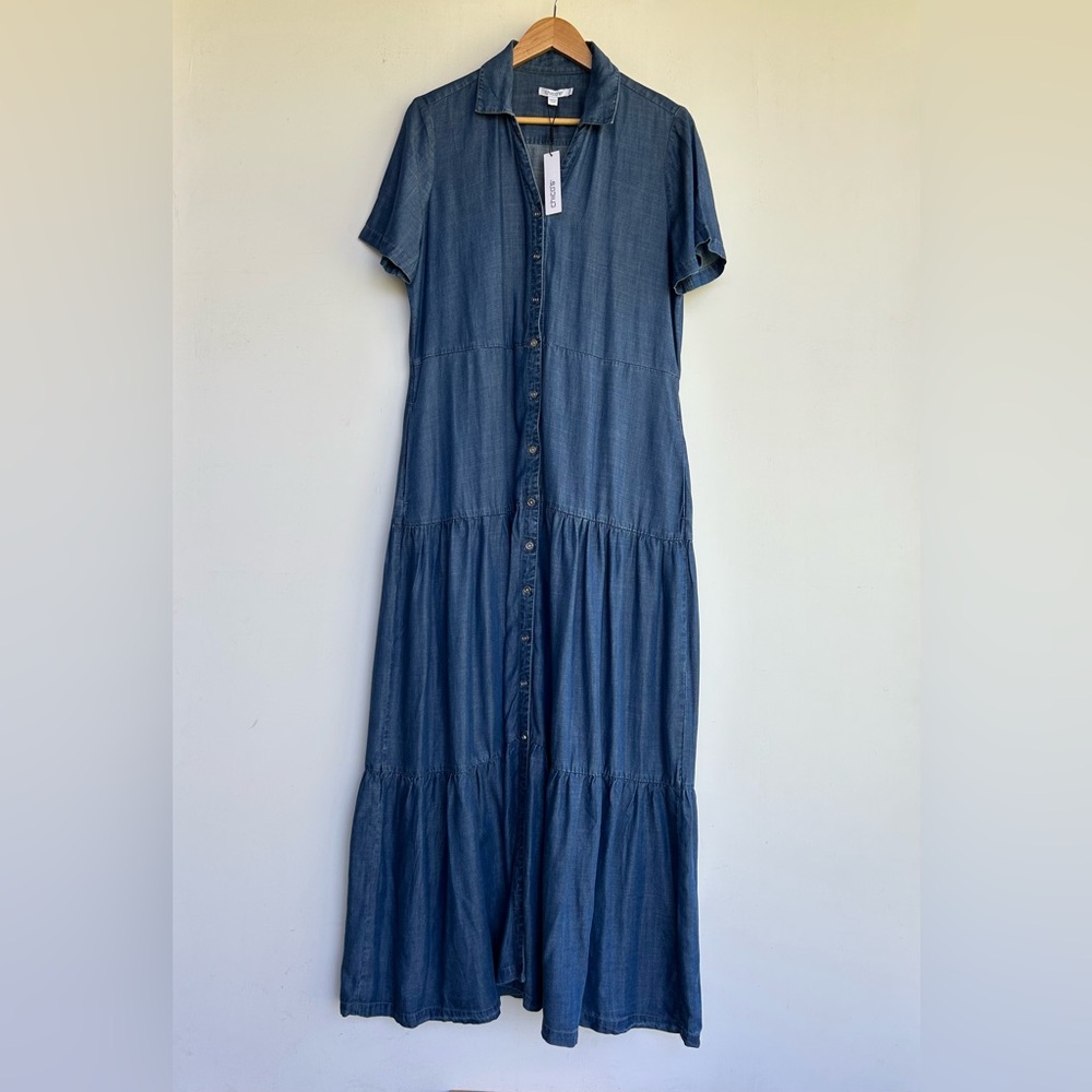 Chicos Tencel Tier Shirtdress Blue Denim Button Front Women's Size 1.5 Medium 10